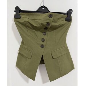 Forever‎ 21 Contemporary Olive Green Corset Strapless Button Front Top Size S